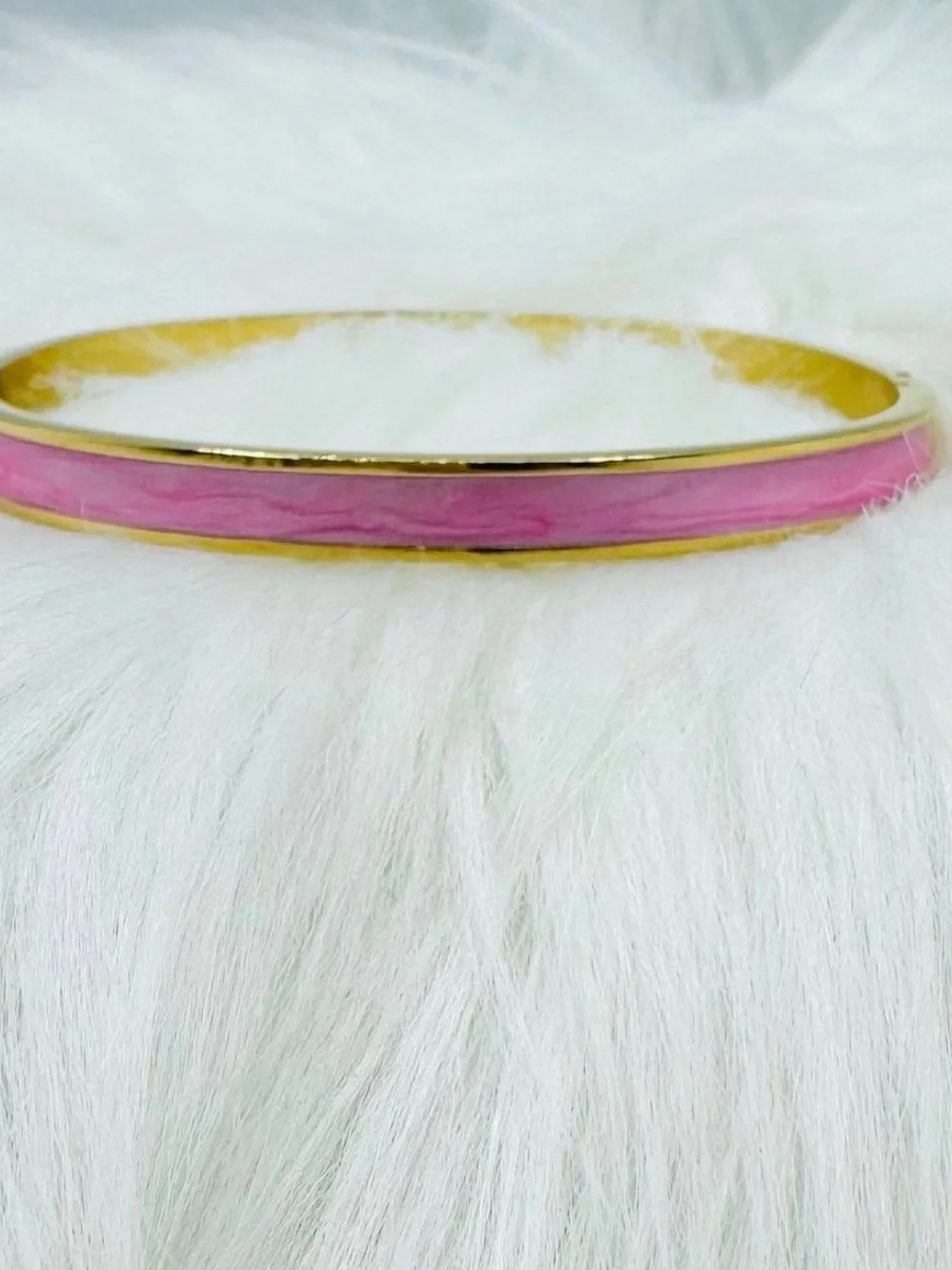 Pink Enamel Gold-Tone Hinged Bangle Bracelet | Minimalist Stackable fashioned